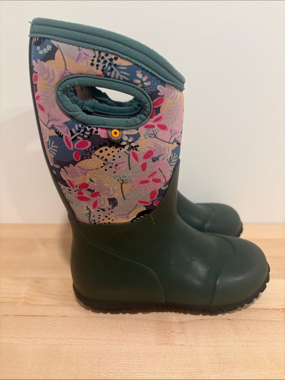 Girls Bogs Green Floral Insulated  Boots